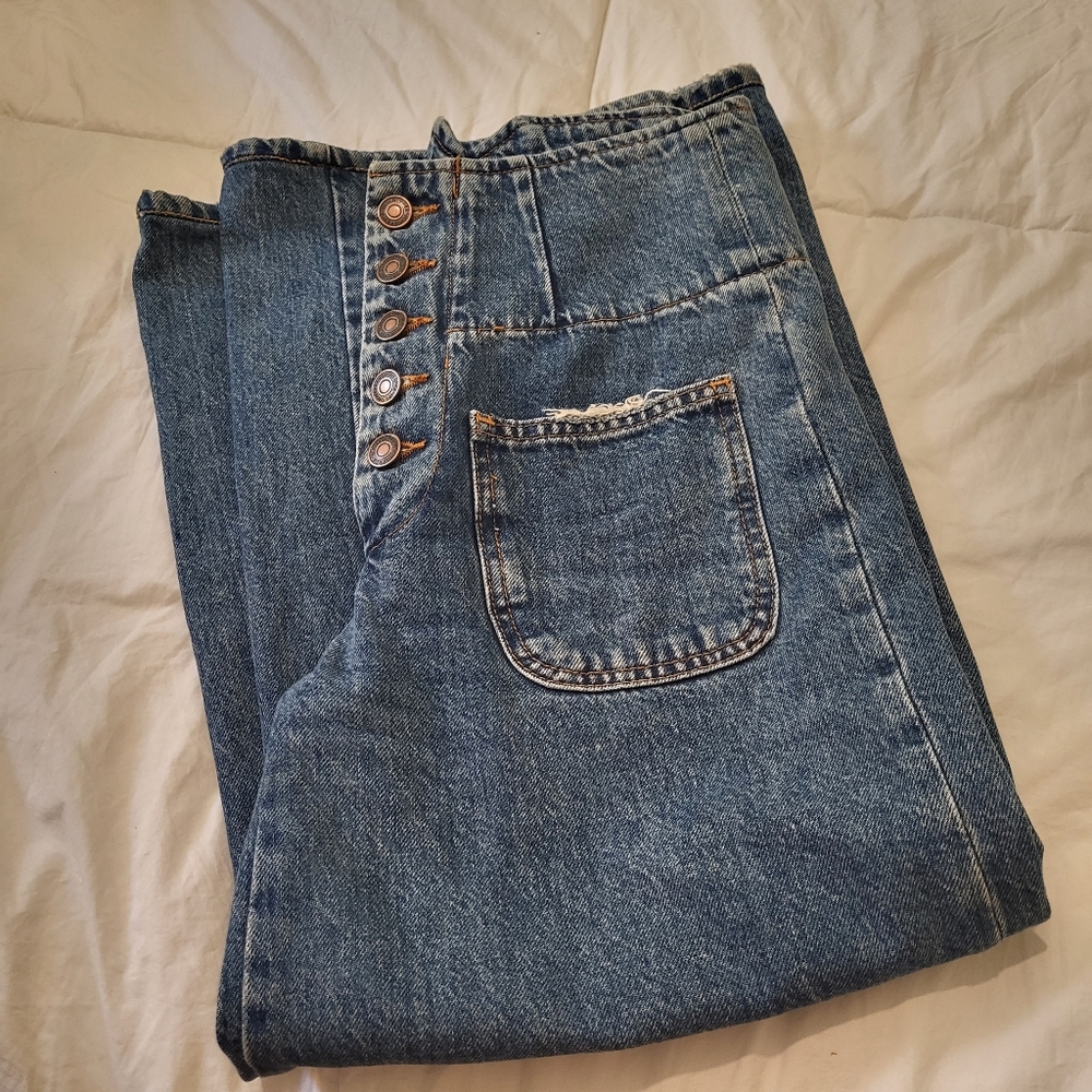 Free People High Rise Button Fly Crop Wide Leg Jeans